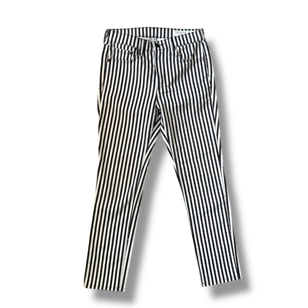 Rag & Bone High-Rise Ankle Skinny Jeans in Oba Black/White Stripe Waist 25 - Picture 4 of 13